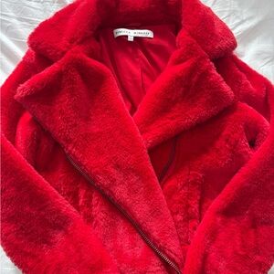 Rebecca Minkoff Vibrant Red Faux Fur Jacket - UNWORN